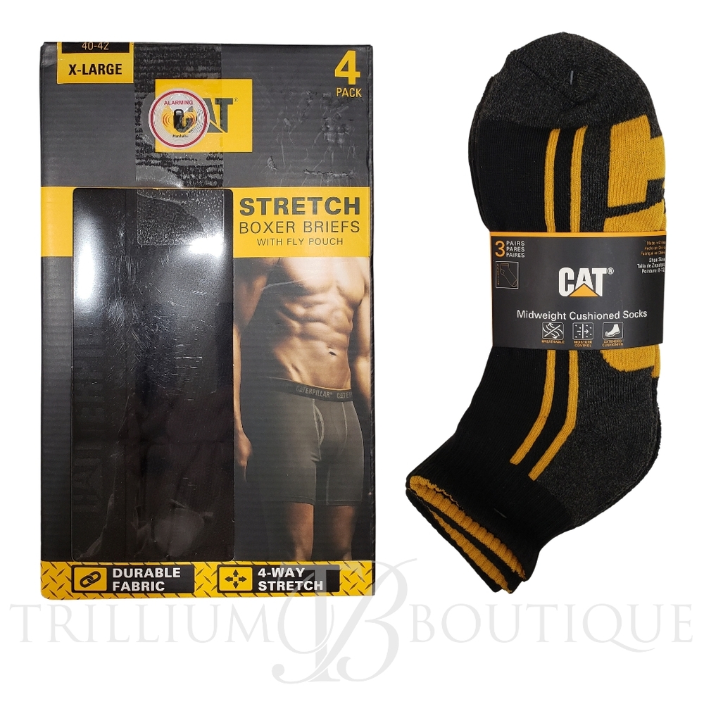 BUNDLE CAT CATERPILLAR 4-Way Stretch Boxer Briefs & Half Cushion Quarter Socks